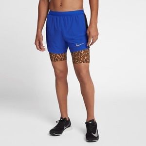 Nike Blue shorts w leopard biker shorts attached M